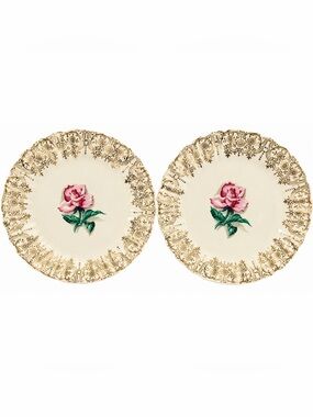 Vintage American Limoges Le Fleur Rouge Set of 2 Salad Plates Pink Rose 22K Gold